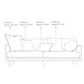 Diagram of a sofa with dimensions of decorative pillows.
