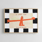 Framed artwork with a cartoon character reaching out and text 'I love you this much' on a checkered background.