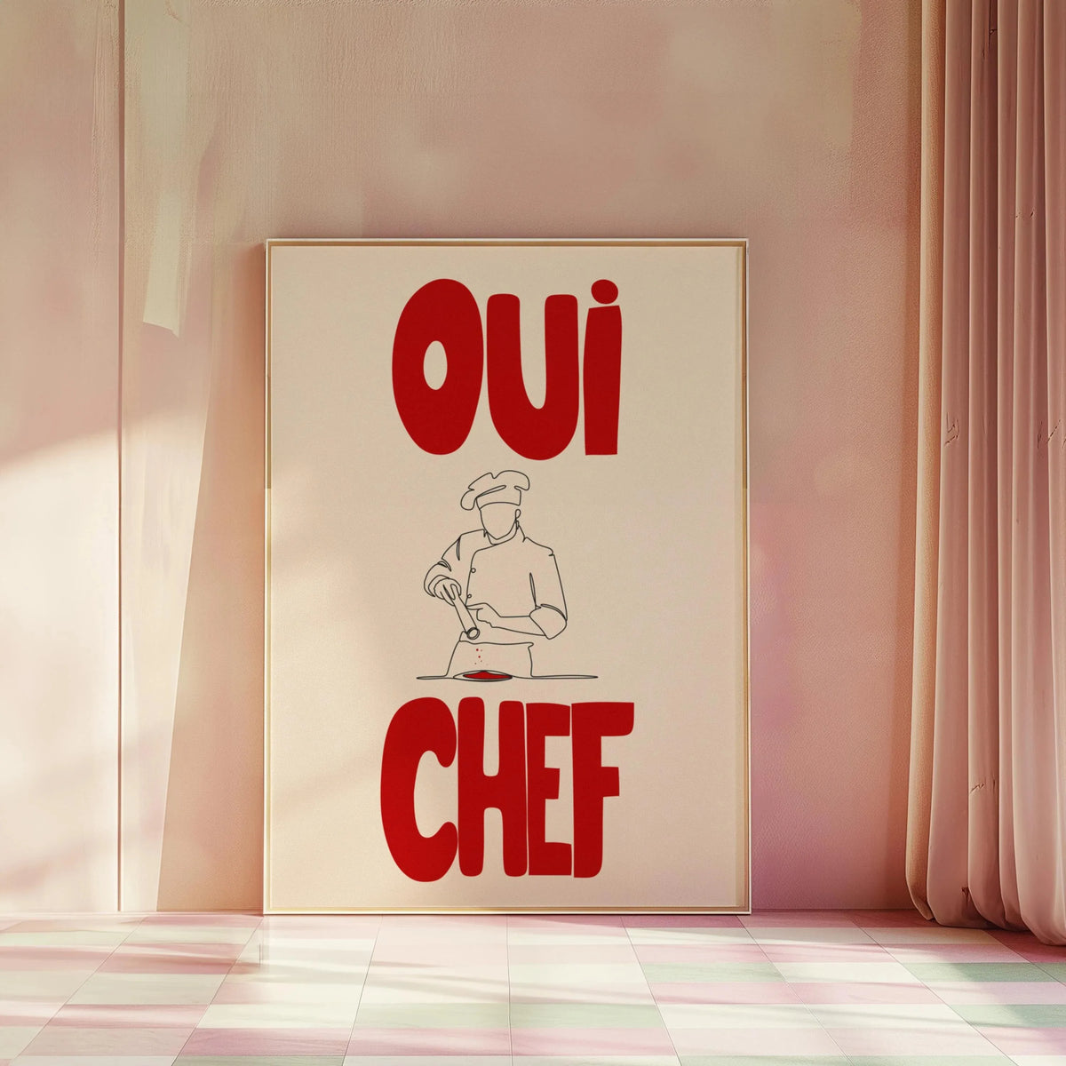 Oui Chef Gourmet Canvas Printing Pizza Club French Kitchen Cooking Wall Art Poster for Modern Living Room Bedroom and Home Decor