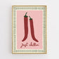 Framed artwork with two red chili peppers and 'Just Chillin'' text on a pink background