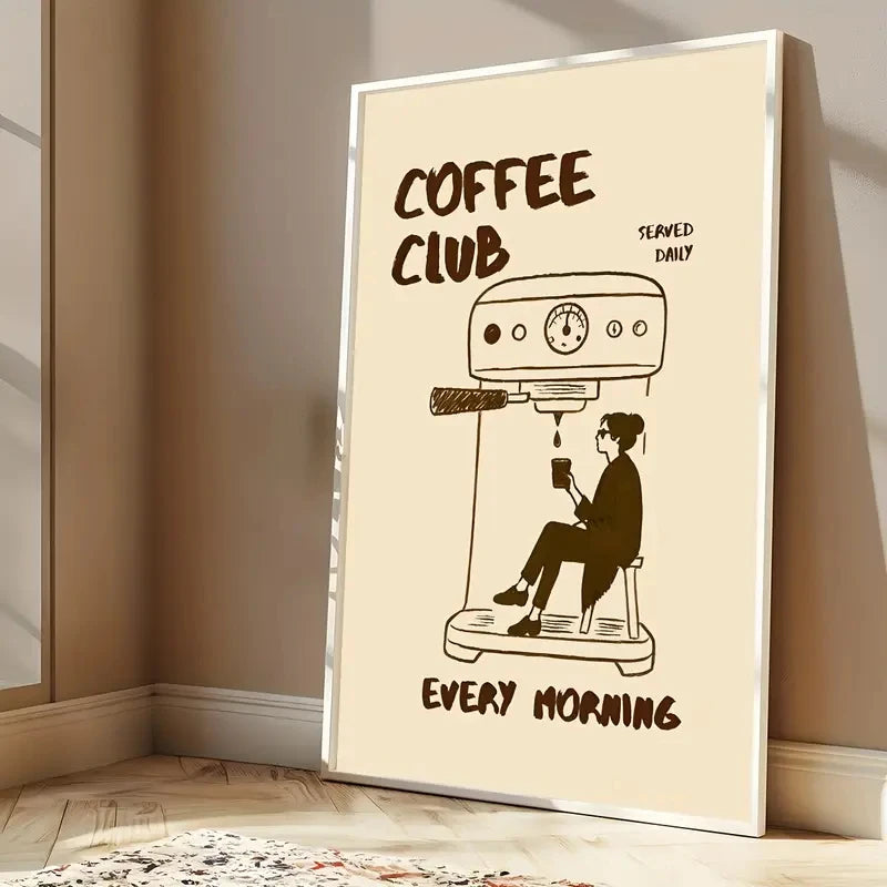 1pc CoffeeClub VintageCoffee ArtPrint WalDecor WithBarista &EspressoMachineDesign Perfect ForKitchen Office,Living