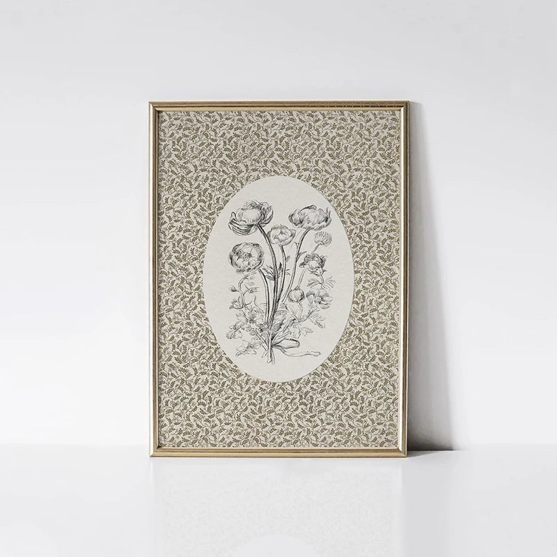 Neutral Vintage Floral Art Print Abstract Retro Pattern Art Painting Canvas Printing Home Wall Decoration Hanging Painting