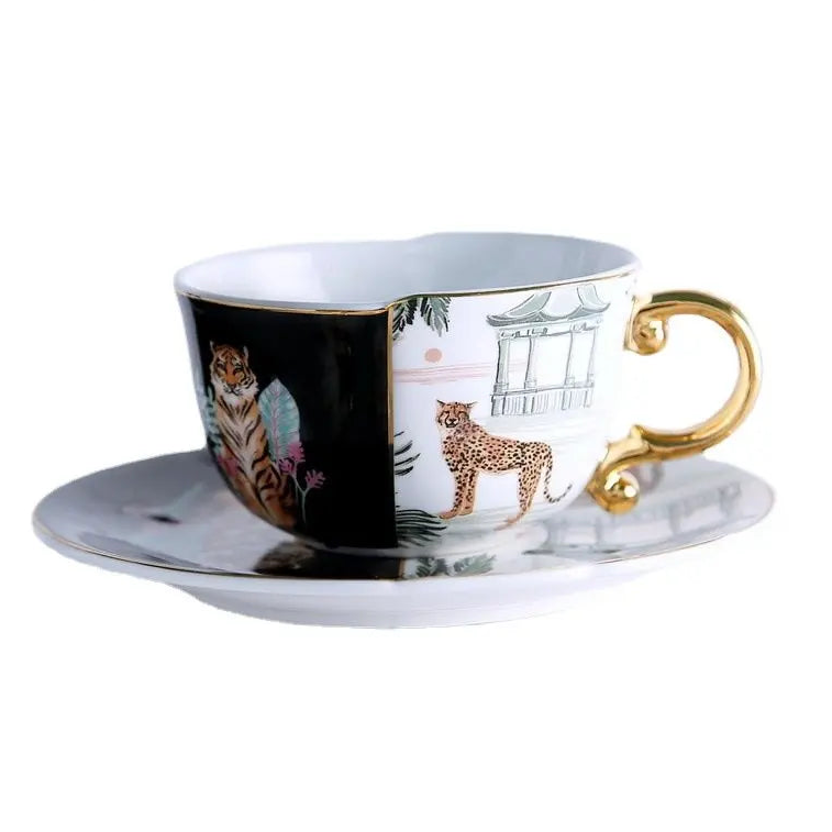 Watercolor Tiger and Leopard Ceramic Cups Gold-plated Coffee Cup Painted Mugs Afternoon Tea Teacup Milk Fruit Juice Container
