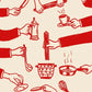 Illustrations of hands performing various cooking actions on a beige background