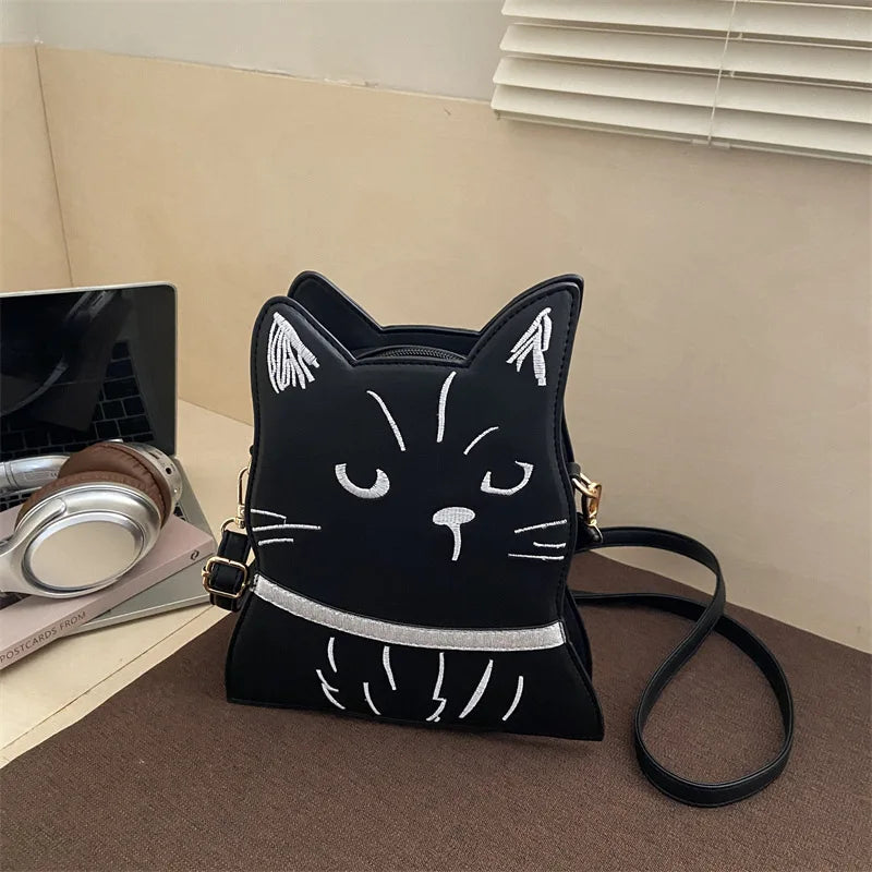 Women Shoulder Messenger Bags PU Leather Fashion Designer Adjustable Strap Crossbody Handbags with Cat Pendant Purse