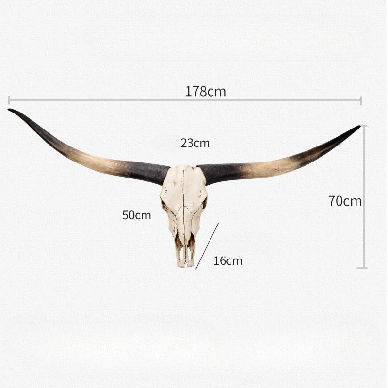 Black Horn Bull Head Wall Sculpture Resin Cow Skull Decor Large Animal Wall Hanging Rustic Statement Home Accent