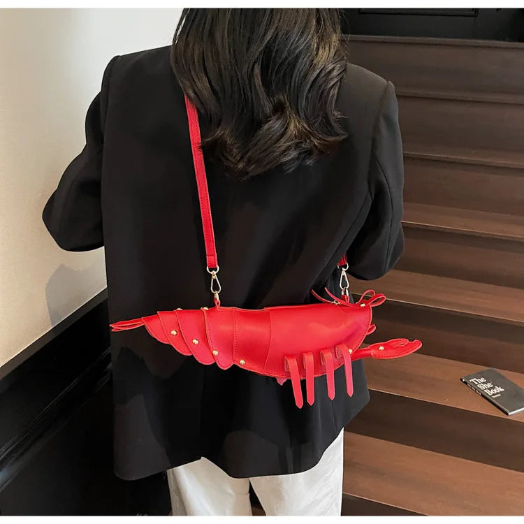 Young Girls Lobster Shape Crossbody Bag Solid Color Pu Leather Handbag Cute Creative Funny Bag Casual Toy Cross Body Phone Bag