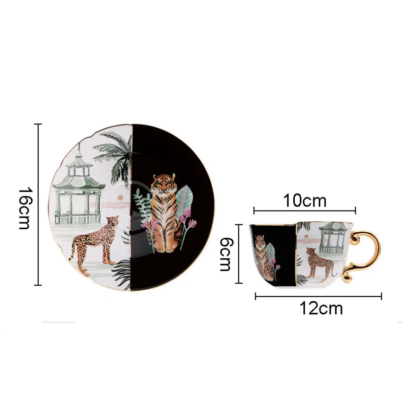Watercolor Tiger and Leopard Ceramic Cups Gold-plated Coffee Cup Painted Mugs Afternoon Tea Teacup Milk Fruit Juice Container