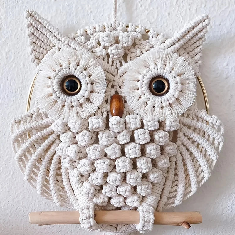 Owl Tapestry Hand-woven Owl Dream Catcher Wall Hanging Macrame Mandala Tassel Boho Decor DIY Apartment Dorm Room Home Decoration