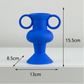 Blue vase with dimensions indicated on a gray background