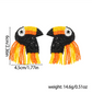 Beaded toucan earrings with measurements and weight on a white background