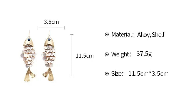 Earring with measurements and material details on a white background