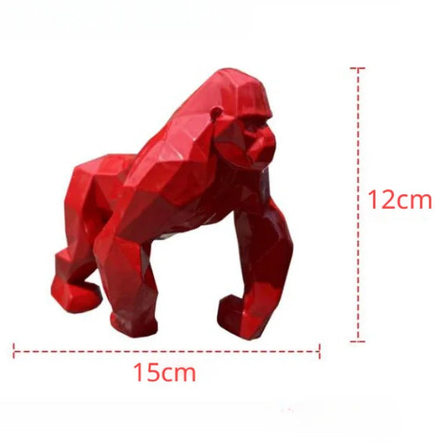 Red gorilla figurine with dimensions on a white background