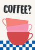 Stack of colorful coffee cups with &