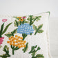 Embroidered floral pillow with colorful flowers on a white background