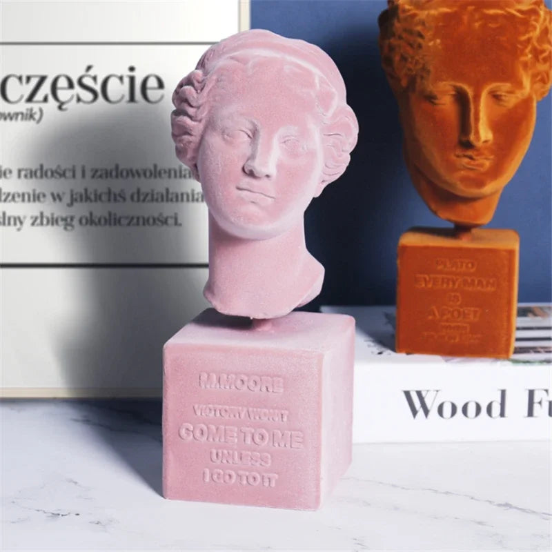 Flocking Resin Greek Goddess Head Portraits Creative Art Sculpture Statue Resin Craftwork Office Hotel Living Room Decoration