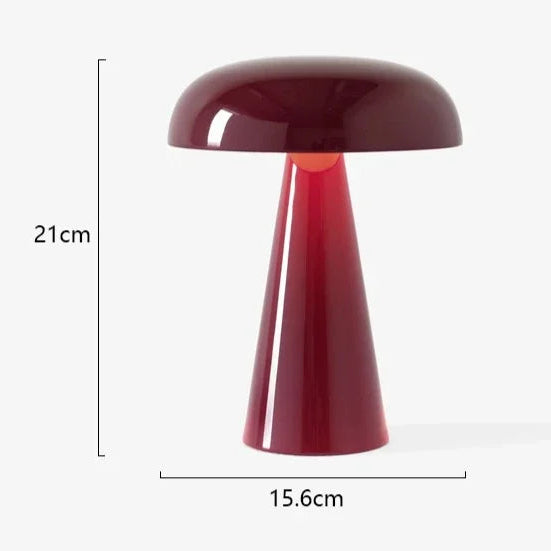 Red table lamp with dimensions on a white background