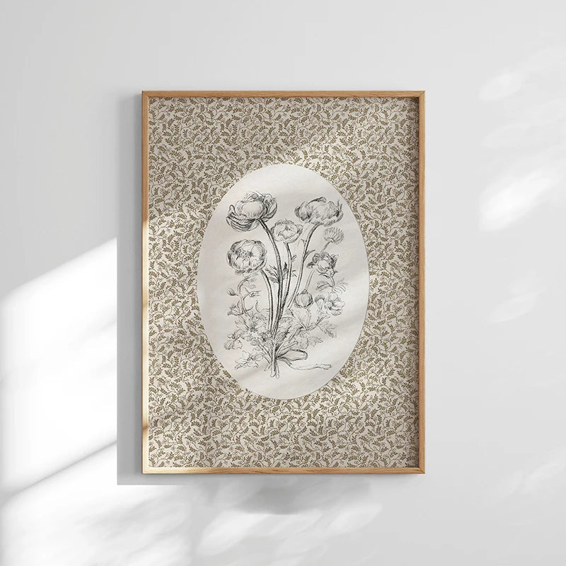 Neutral Vintage Floral Art Print Abstract Retro Pattern Art Painting Canvas Printing Home Wall Decoration Hanging Painting