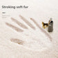 Text 'Stroking soft fur' with a hand and dog figure on a textured surface
