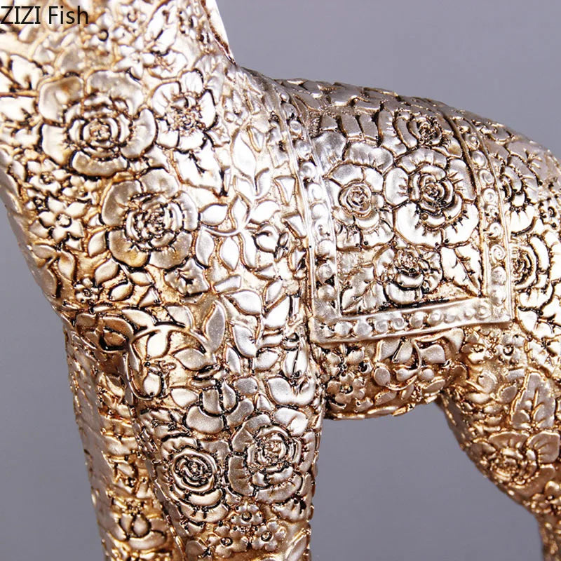 Vintage Giraffe Statue Flower Texture Giraffe Ornaments Desk Decoration Animal Sculpture Resin Crafts Room Aesthetic Decor