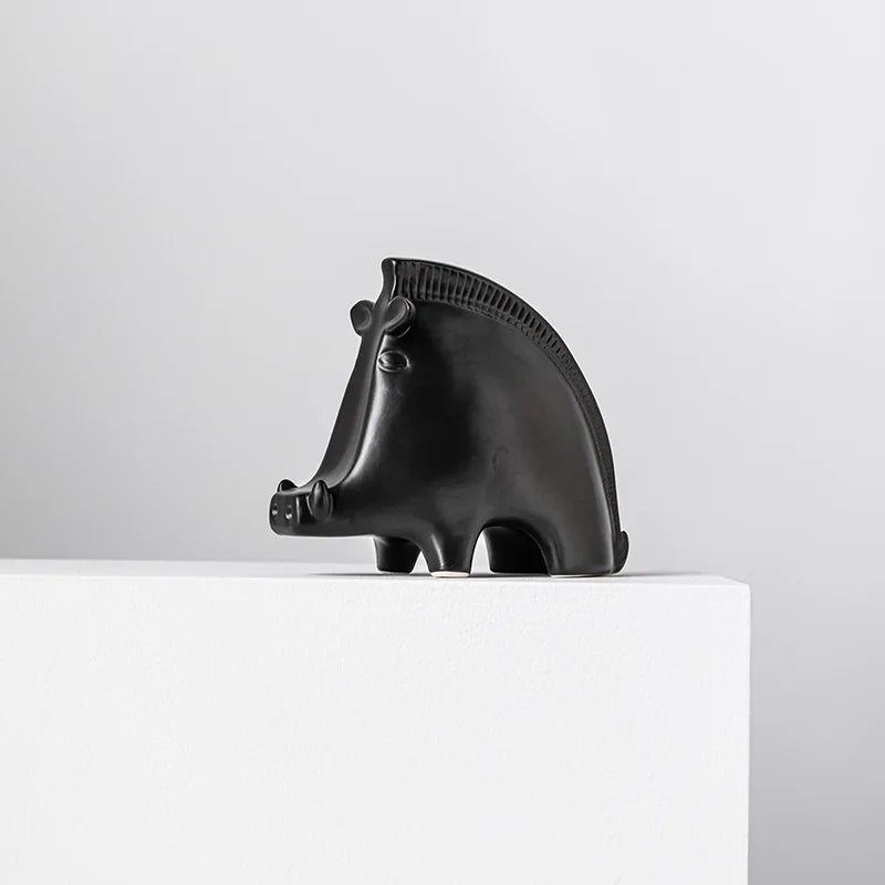 Black Nordic Wild Boar Ceramic Ornament