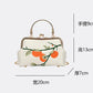 Handbag with floral design on a white background, accompanied by product parameters.