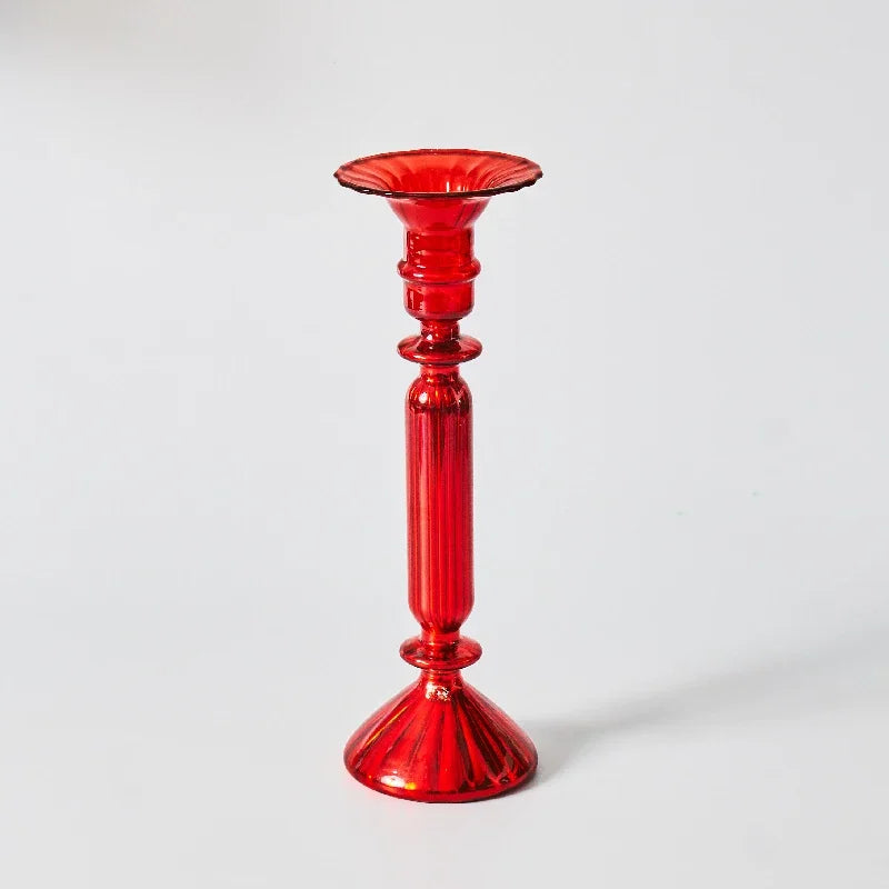 Floriddle Creative Red Glass Taper Candle Holder Christmas Gift Wedding Table Decoration Home Decoration DryFlower Vase