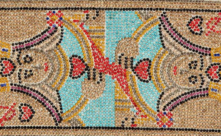 Decorative design with colorful patterns on a textured background