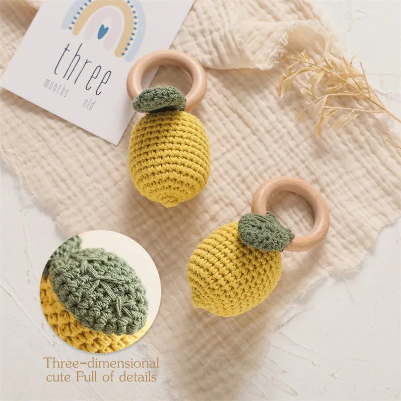 For Lemon Rattle Bite Strength Exercise Comfort Toy Children's Crochet Fruit Rattle Music Toy Teether Newborn Toy Rattle Gift