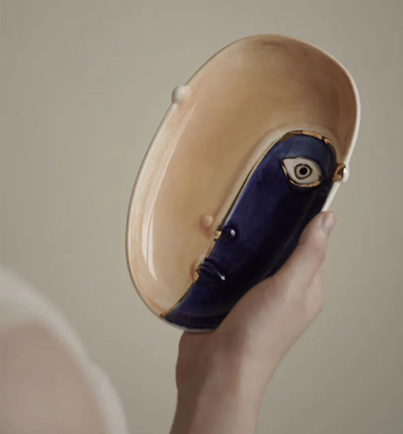 Nordic Hand-painted Human Face Ceramic Fruit Plate Ornaments Living Room Bedroom Entrance Key Jewelry Snacks Storage Crafts Gift