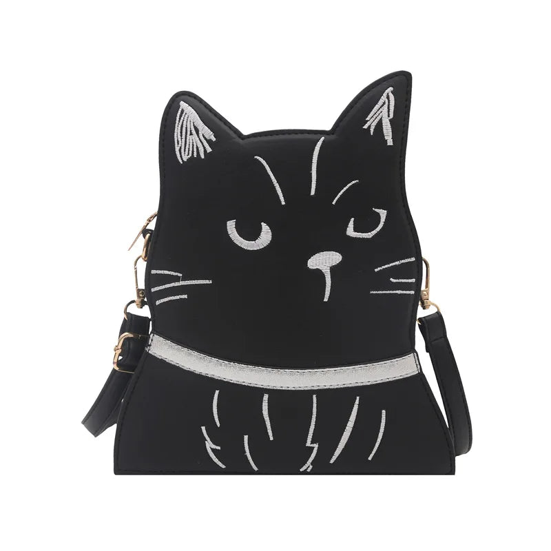 Women Shoulder Messenger Bags PU Leather Fashion Designer Adjustable Strap Crossbody Handbags with Cat Pendant Purse