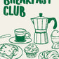 Illustrations of breakfast items with 'Breakfast Club' text in green on a white background
