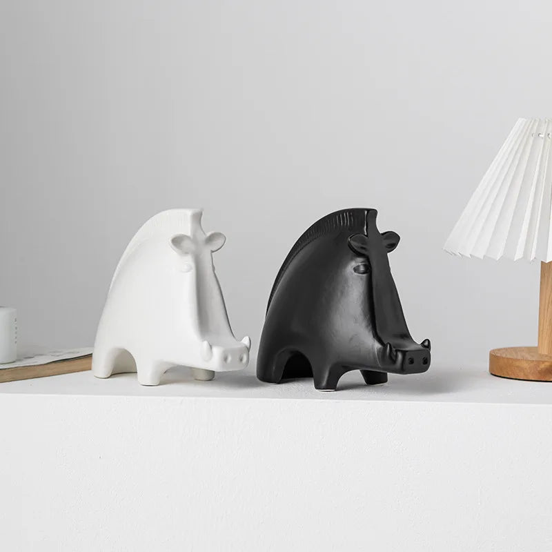 Black Nordic Wild Boar Ceramic Ornament