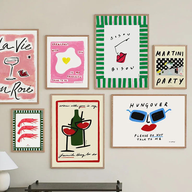 Modern Bonjour Mon Amour Quotes Wine Party Wall Art Prints Canvas Painting Abstract Posters Pictures For Living Room Home Decor