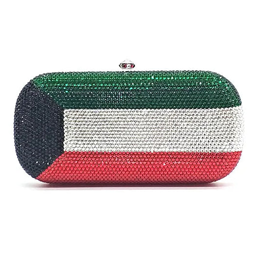 Clutch bag with a design resembling the flag of Kuwait on a white background