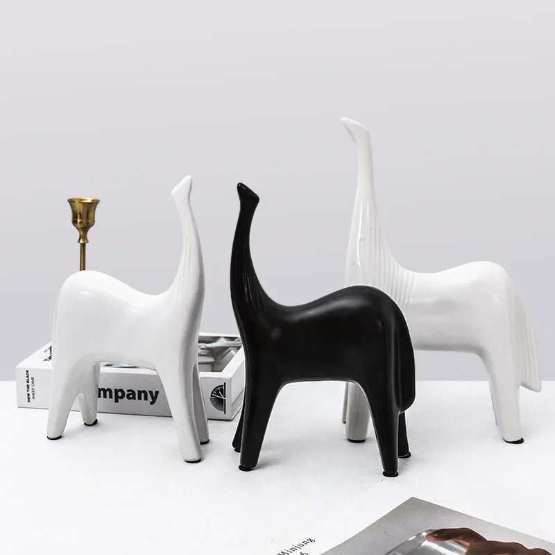 Modern Abstract White Horse Statue Ceramic Ornaments Home Decoration Animal Figurines For Gift  Black Horse Sculpture