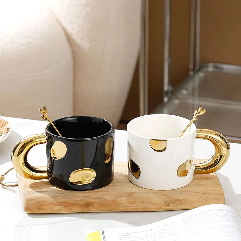 Creative Electroplated Ceramic Mug Office Large Handle Coffee Mug Home Juice Cup Breakfast Cup Milk Cups Couple Water Cup