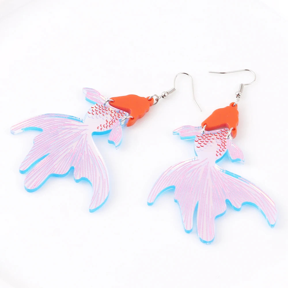 Trendy Colorful Laser Cut Goldfish Arcylic Drop Earrings for Women Girl Funny Cute Red Fish Dangle Earrings Jewelry Party Gifts
