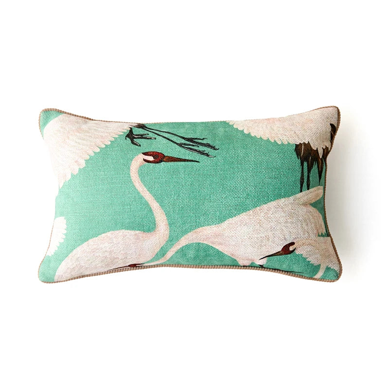 Medicci Home GG Style Inspired Dancing Crane Decorative Cushion Cover High Grade French Retro Pillow Case 45x45cm For Sofa Couch