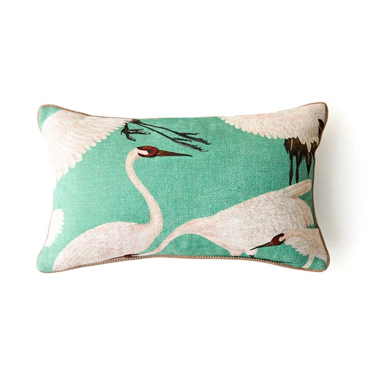 Medicci Home GG Style Inspired Dancing Crane Decorative Cushion Cover High Grade French Retro Pillow Case 45x45cm For Sofa Couch