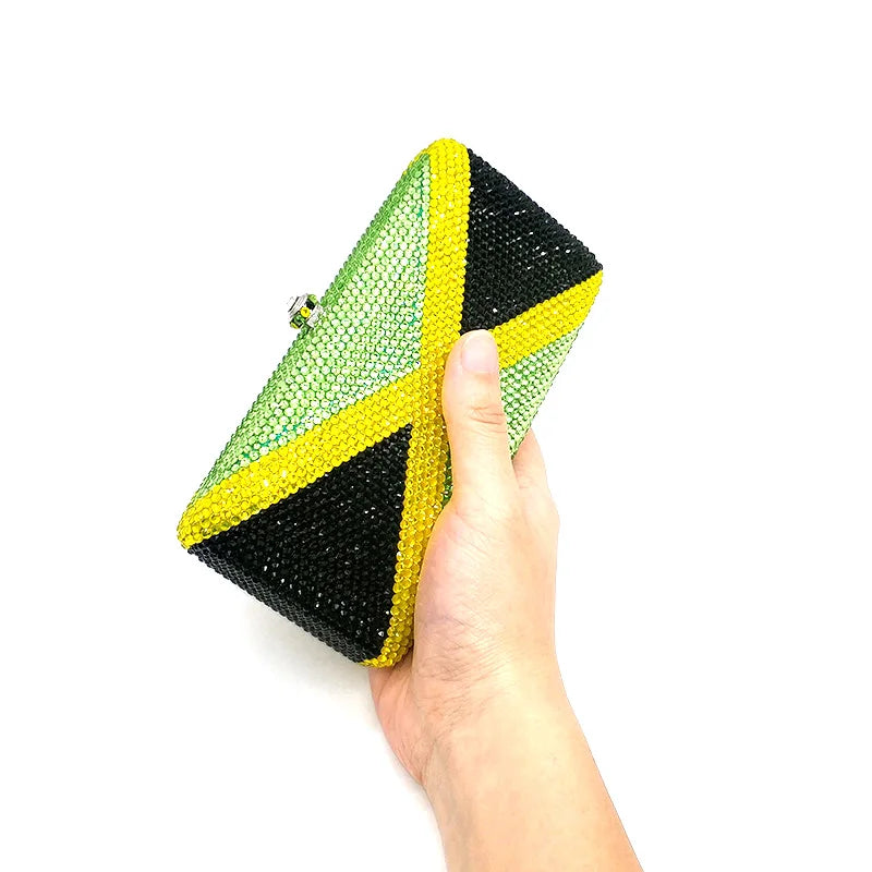 Luxury design Bridal wedding party purses women evening party diamonds Jamaica flag crystal clutches purses