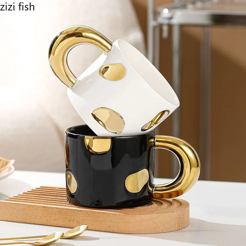 Creative Electroplated Ceramic Mug Office Large Handle Coffee Mug Home Juice Cup Breakfast Cup Milk Cups Couple Water Cup