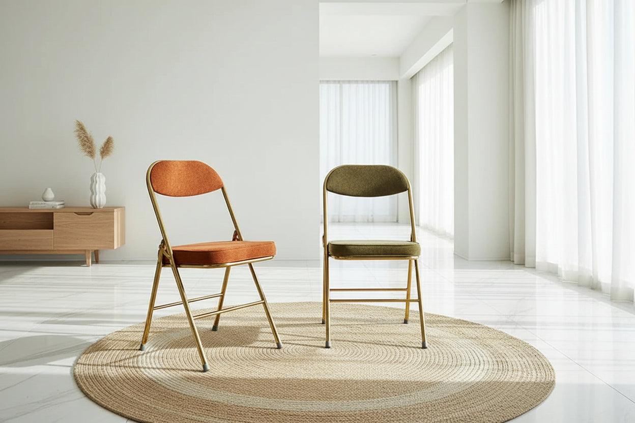 Retro Corduroy Folding Dining Chairs - Neoclassical Design Creative