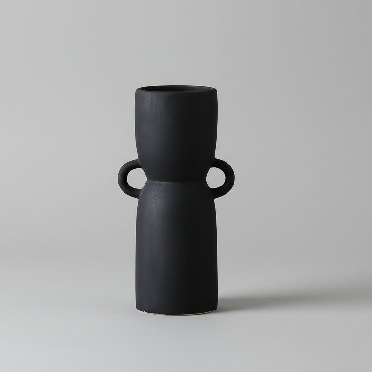 Black Retro Double Ear Ceramic Flower Vase - Hydroponic Vase
