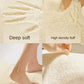Textured fabric with close-up shots showing 'Deep soft', 'High density fluff', 'Feeling in the cloud', and 'Not easy to shed hair'.