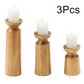 Three wooden candle holders with white candles on a white background, labeled '3Pcs'.