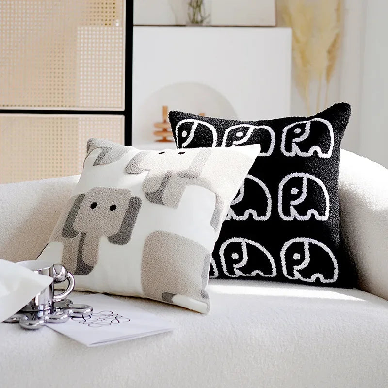 Cartoon Elephant Embroidered Pillowcase Embroidery Cushions Covers Ins Style Home Decorative Cotton Pillowcase for Living Room