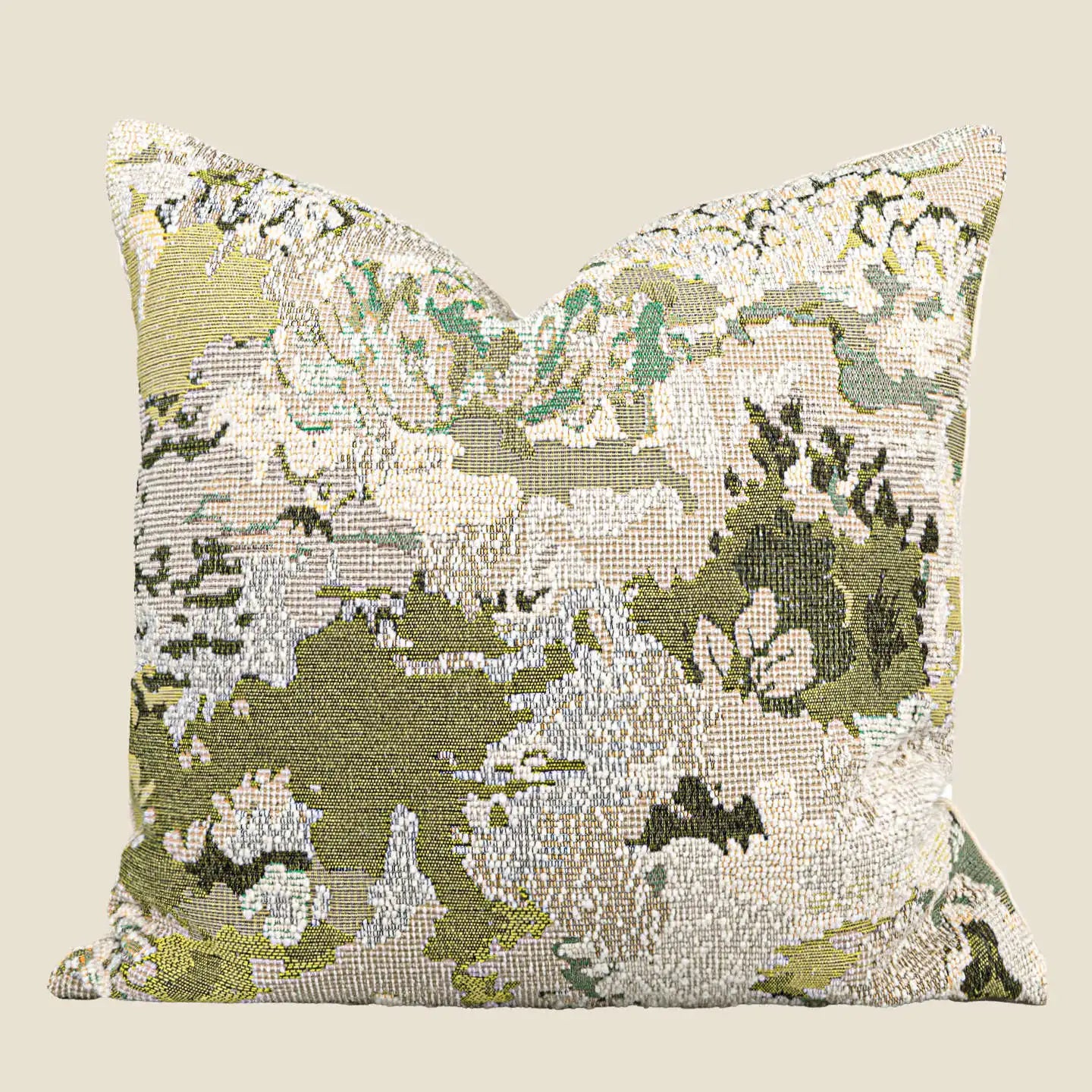 Decorative pillow with a floral pattern on a beige background