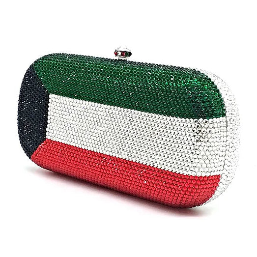 Clutch bag with a design resembling the flag of Kuwait on a white background