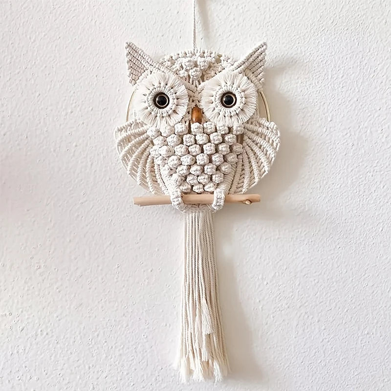 Owl Tapestry Hand-woven Owl Dream Catcher Wall Hanging Macrame Mandala Tassel Boho Decor DIY Apartment Dorm Room Home Decoration